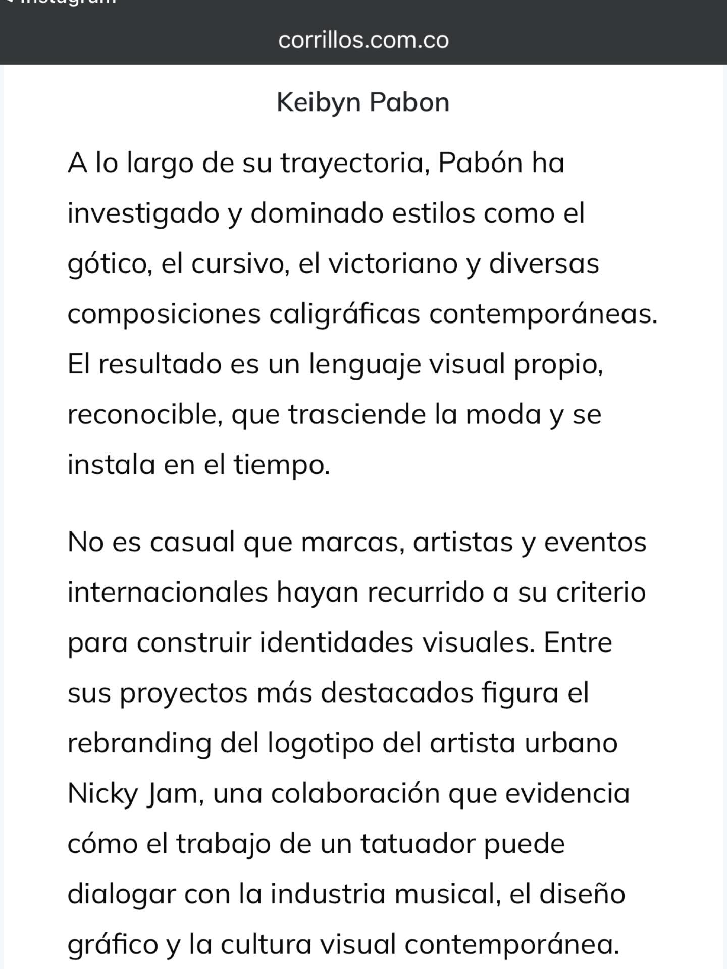 Captura editorial que menciona el proyecto de rebranding de Nicky Jam realizado por Keibyn Pabón